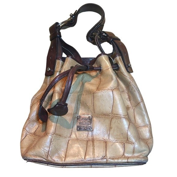 Dooney & Bourke Handbags - Vintage Dooney & Bourke Leather Croc Embossed Camel Bucket Purse Shoulder Bag
